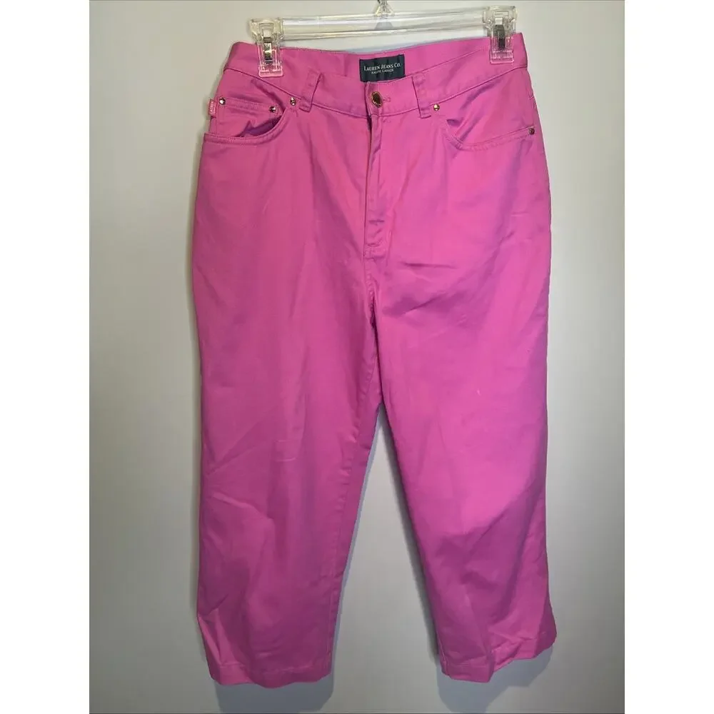 Lauren Jeans Co. Ralph Lauren Pink Capri 100% Cotton Women Size 6 Logo High Rise